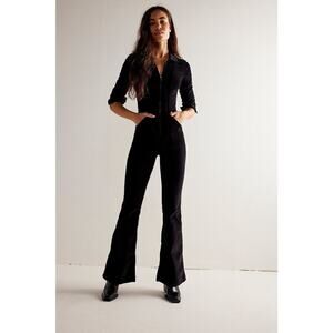NWT We The Free Jayde Cord Flare Jumpsuit Size XL In Black Long Sleeves corduroy